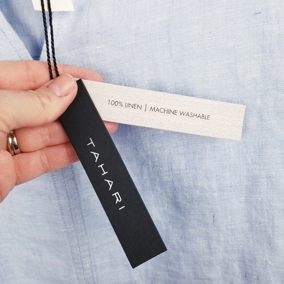 Tahari Blue V-Neck 100% Linen Top Blouse NWT size Medium - Picture 4 of 6